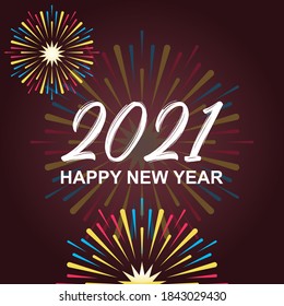 Happy new year 2021 with firework background. Firework display colorful for holidays.