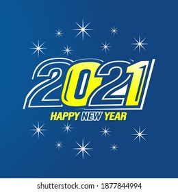 Happy New Year 2021 firework white line design numbers white and yellow free vector