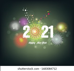 Happy New Year 2021 fireworks background template. Merry Christmas and Happy New Year holiday symbol template. Chinese new year, year of the ox