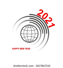 Happy new year 2021 flat icon isolated on white background. Happy New Year to the whole world. Vector illustration