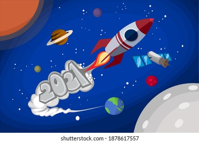 Happy New Year 2021. Flat people are preparing for the holiday. Vector illustration 