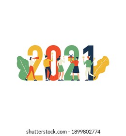 Feliz año nuevo 2021 ilustración plana con carácter