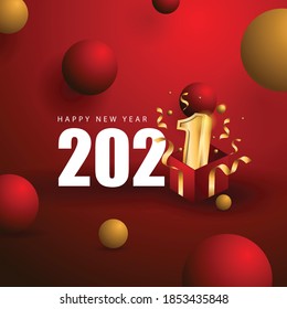 Happy New Year 2021 with gift concept for greeting card and background