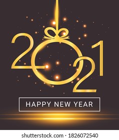 Happy New Year 2021 with glitter isolated on black background, text design in gold, vector for calendar and greeting card