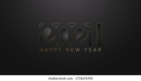 Happy new year 2021 with gold line. 2021 new year with paper cut and gold