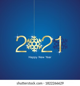 Happy New Year 2021 gold snowflake blue background