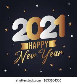 Happy New Year 2021 with Gold Themes Vector Design.