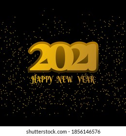 Happy new year 2021 with gold text effect and glitter dots on black background. Vector illustration