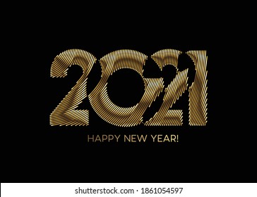 Happy New Year 2021 Gold Text Typography Design poster, Vector illustration.