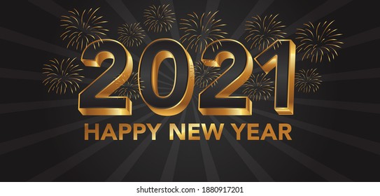 Happy new year 2021, Gold and black design template for happy new year 2021 isolation banner, Luxury happy new year card, Vector