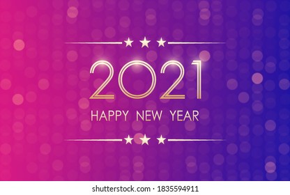 happy new year 2021 in golden font effect with blurred neon light color background
