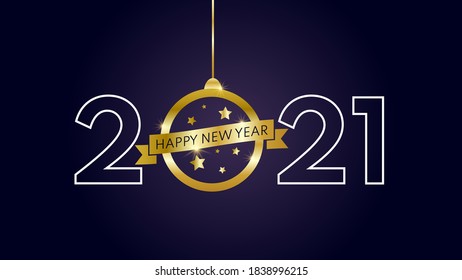 Happy New Year 2021 golden ball luxury elegant design vector illustration on black background