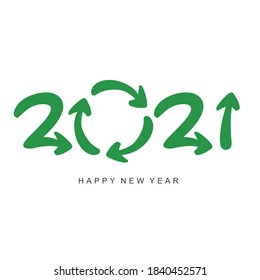 Happy New Year 2021 green recycling and save our planet earth environment 2021 logo icon