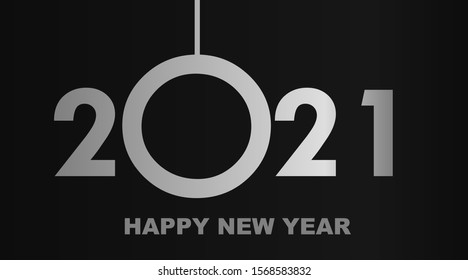 Happy New Year 2021 - greeting card, invitation, poster, flyer - black numbers and letters - vector illustration