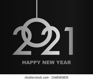 Happy New Year 2021 - greeting card, invitation, poster, flyer - black numbers and letters - vector illustration