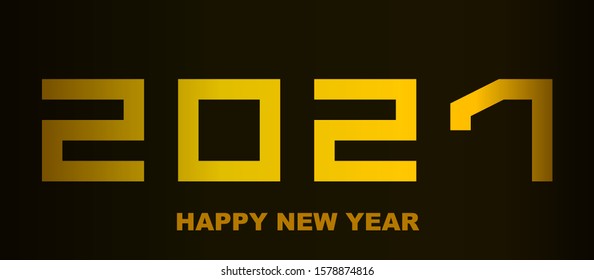 Happy New Year 2021 - greeting card, flyer, poster, invitation - square font, golden numbers - vector 