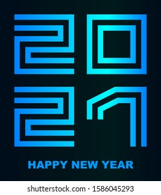 Happy New Year 2021 - greeting card, flyer, poster, invitation - square font outline, cold numbers - vector illustration