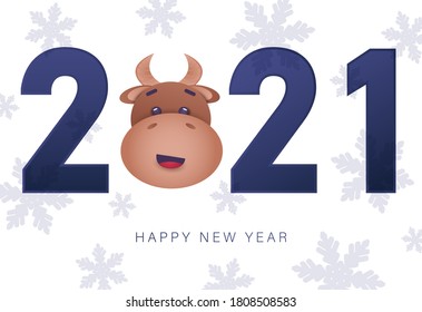 Happy new year 2021 greeting card with bull.