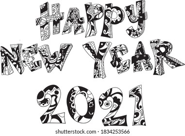 happy new year 2021 greeting card template. hand drawn design concept. vector illustration of event celebrate. year end party