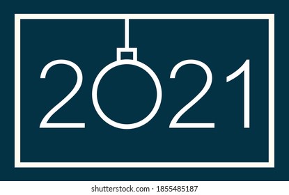 Happy new year 2021 greeting card design. Isolated vector illustration on blue background.