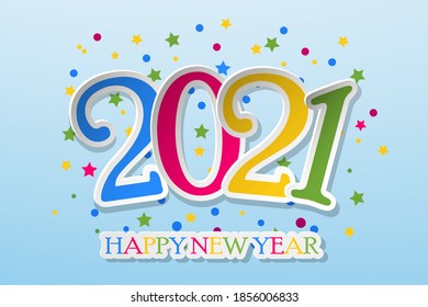 Happy New Year 2021 greeting card. Template for New Year flyers, greeting cards, brochures. 2021 Happy New Year background. Vector illustration.