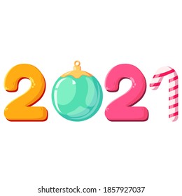 Happy new year 2021 greeting card. Flat design Christmas and New Year. Preparing to meet 2021 new year.Design for banner, greeting card or print. Vector illustration. Isolated on white background.
