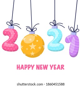 Happy new year 2021 greeting card. Flat design Christmas and New Year. Preparing to meet 2021 new year.Design for banner, greeting card or print. Vector illustration. Isolated on white background.