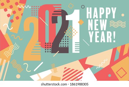 Happy New Year 2021 Greeting Card, illustration concept for creating background, greeting card, website, mobile website banner, party invitation card, social media banner, marketing material