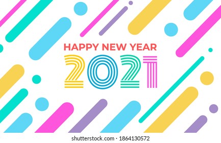 Happy New Year 2021 Greeting Card Flat Vector
