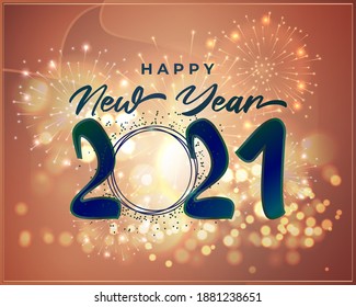  Happy New Year 2021 greeting card., background concept, New Year Eve., sparkly bokeh background, happy holiday wishes, vector 