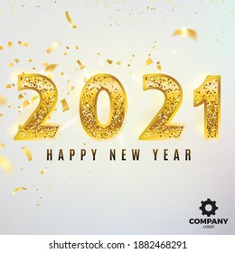Happy New Year 2021 Greeting design- Golden text Background vector illustration-modern creative design concept-Burst Glitter