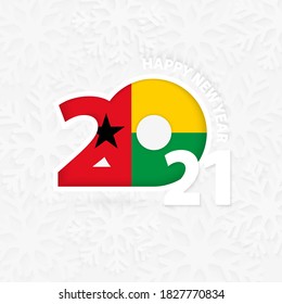 Happy New Year 2021 for Guinea-Bissau on snowflake background. Greeting Guinea-Bissau with new 2021 year.