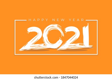 Happy New Year 2021, hand brush number lettering design template, vector illustration