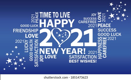 happy new year 2021 with heart and stars