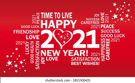 happy new year 2021 with heart and stars