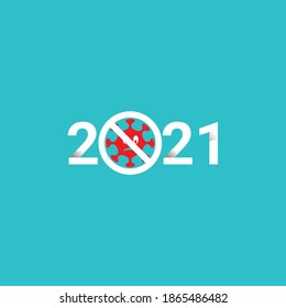 Happy New Year 2021. Holiday Vector Illustration With The Disappearance Of Corona in 2021