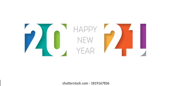Happy new year 2021, horizontal banner. Brochure or calendar cover design template. Cover of business diary for 20 21 with wishes. The art of cutting paper. - Shutterstock ID 1819167836