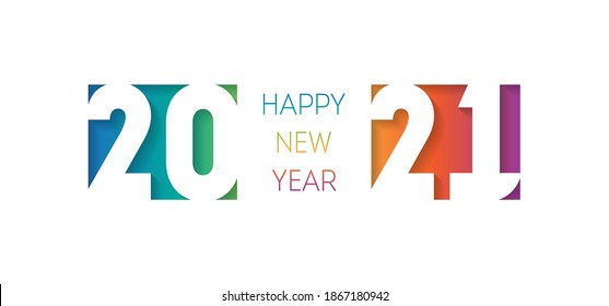 Happy new year 2021, horizontal banner with rainbow gradient. Brochure or calendar cover design template. Cover of business diary for 20 21 with wishes. The art of cutting paper. - Shutterstock ID 1867180942