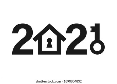 Happy new year 2021 icon, key, lock, house. Vector illustration.