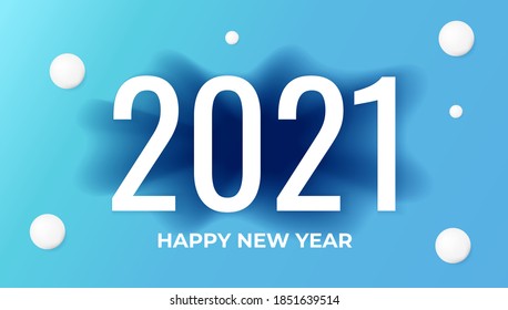 happy new year 2021. illustration of ice hole and snowball. vector typography for 2021 and design 3d. shadow effect and blue background. Greeting card lettering