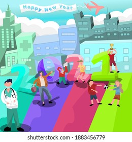 Happy New Year 2021 Illustration. Flat Design Illustration. Happy New year Illustration Background.New year Illustration Template