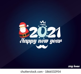 happy new year 2021 illustration,31 december stay home,blue background