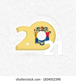 Happy New Year 2021 for New Jersey on snowflake background. Greeting New Jersey with new 2021 year.