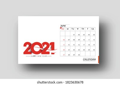 Happy new year 2021 June Calendar - New Year Holiday design elements for holiday cards, calendar banner poster for decorations, Vector Illustration Background.