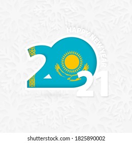 Happy New Year 2021 for Kazakhstan on snowflake background. Greeting Kazakhstan with new 2021 year.