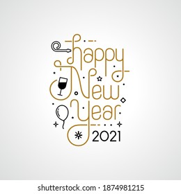 Happy New Year 2021 with lettering typography style for greeting card vector illustration