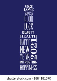 Happy New Year 2021 lettering with bottle
