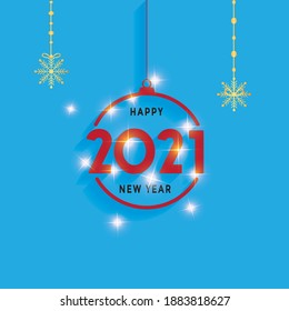 Happy New Year 2021 light blue background, for Vector illustrator greeting card