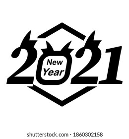 
Happy New Year 2021 logo text design. Design template. Vector illustration with black label isolated on white background. Eps10