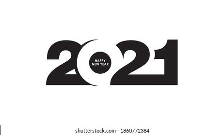 Happy New Year 2021 logo text design. Cover of business diary for 2021 with wishes. Brochure design template, card, banner.  Vector illustration with black labels isolated on white background.